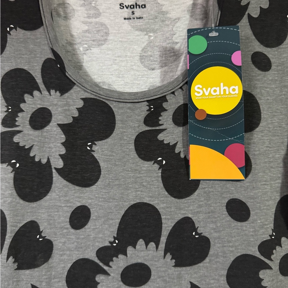 Women’s Svaha Small Halloween gray with black bats print dress NWT 100% cotton - Picture 2 of 6